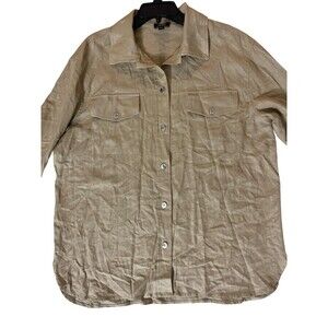Jones New York Linen Blend‎ Button Up Shirt Size L Women’s Long Sleeve Khaki